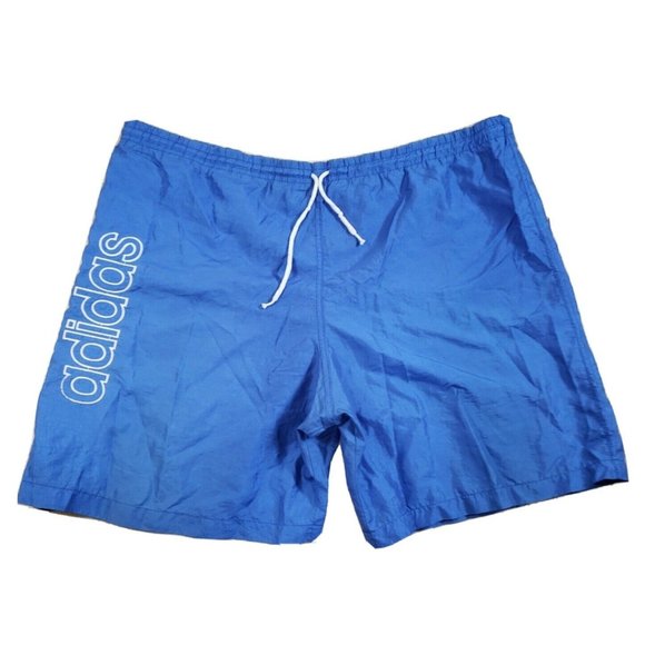 Vintage Adidas Mens XXL 2XL Spell Out Logo Blue Nylon Athletic Shorts Drawstring - Picture 1 of 7
